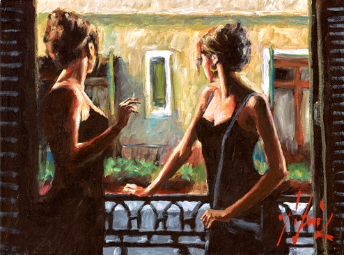 Balcony at Buenos Aires IV by Fabian Perez - Original Painting on Stretched Canvas